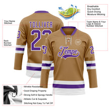 Laden Sie das Bild in den Galerie-Viewer, Custom Old Gold Purple-White Hockey Lace Neck Jersey
