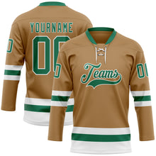 Загрузить изображение в средство просмотра галереи, Custom Old Gold Kelly Green-White Hockey Lace Neck Jersey
