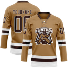 Загрузить изображение в средство просмотра галереи, Custom Old Gold Brown-White Hockey Lace Neck Jersey
