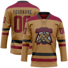 Загрузить изображение в средство просмотра галереи, Custom Old Gold Maroon-Black Hockey Lace Neck Jersey
