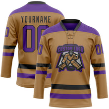 Загрузить изображение в средство просмотра галереи, Custom Old Gold Purple-Black Hockey Lace Neck Jersey
