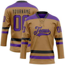 Загрузить изображение в средство просмотра галереи, Custom Old Gold Purple-Black Hockey Lace Neck Jersey
