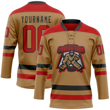 Загрузить изображение в средство просмотра галереи, Custom Old Gold Red-Black Hockey Lace Neck Jersey
