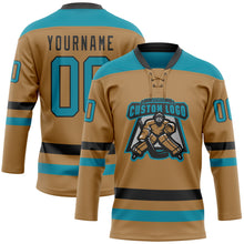 Загрузить изображение в средство просмотра галереи, Custom Old Gold Teal-Black Hockey Lace Neck Jersey
