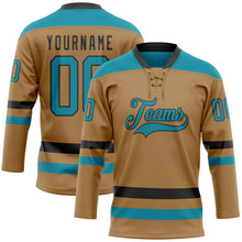 Загрузить изображение в средство просмотра галереи, Custom Old Gold Teal-Black Hockey Lace Neck Jersey
