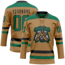 Загрузить изображение в средство просмотра галереи, Custom Old Gold Kelly Green-Black Hockey Lace Neck Jersey
