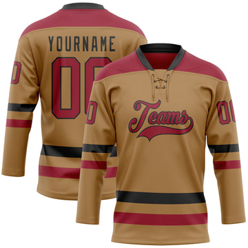 Custom Old Gold Cardinal-Black Hockey Lace Neck Jersey