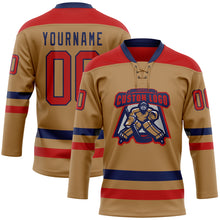 Загрузить изображение в средство просмотра галереи, Custom Old Gold Red-Navy Hockey Lace Neck Jersey
