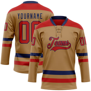 Custom Old Gold Red-Navy Hockey Lace Neck Jersey