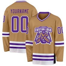 Laden Sie das Bild in den Galerie-Viewer, Custom Old Gold Purple-White Hockey Jersey
