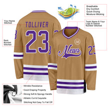 Laden Sie das Bild in den Galerie-Viewer, Custom Old Gold Purple-White Hockey Jersey
