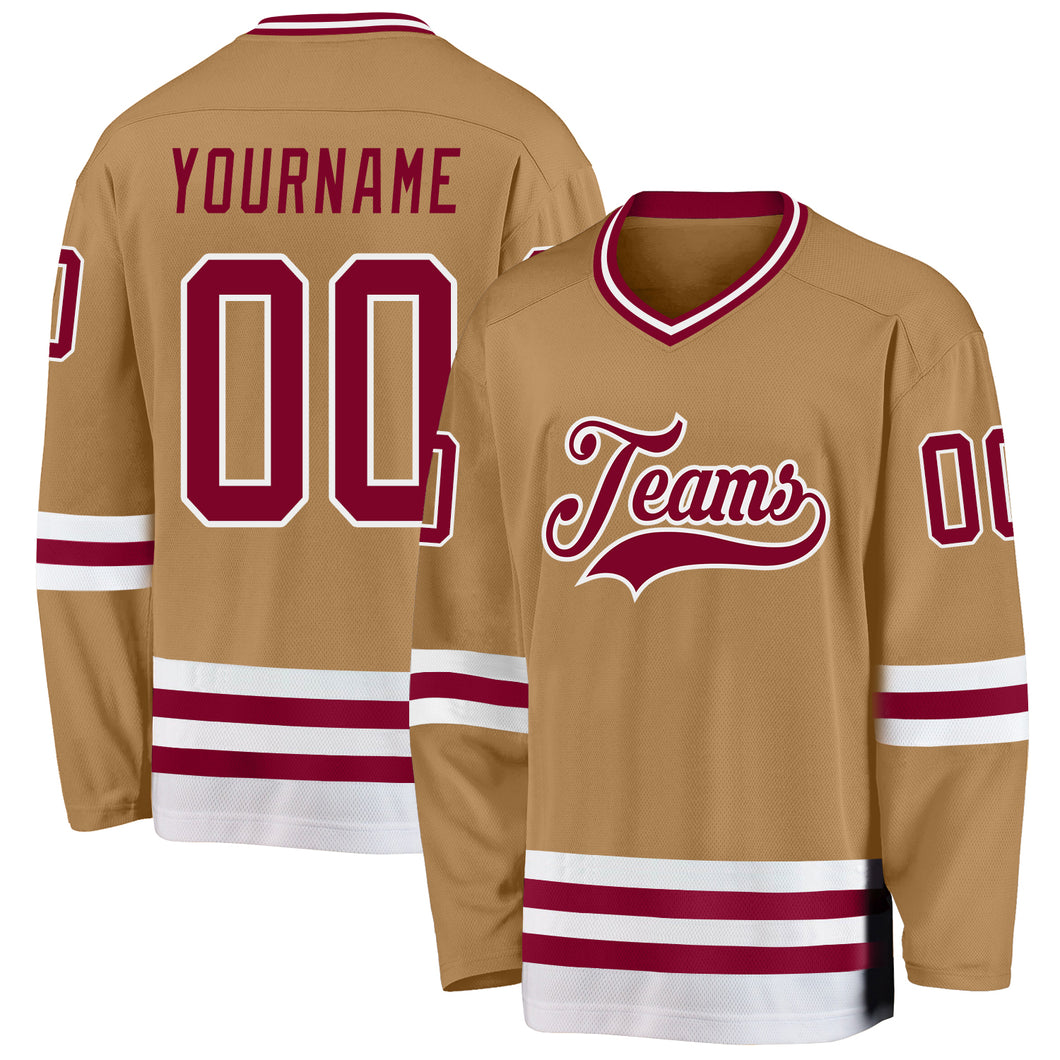 Custom Old Gold Maroon-White Hockey Jersey