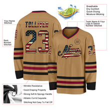 Laden Sie das Bild in den Galerie-Viewer, Custom Old Gold Vintage USA Flag Black-Maroon Hockey Jersey
