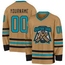 Laden Sie das Bild in den Galerie-Viewer, Custom Old Gold Teal-Black Hockey Jersey
