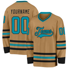 Laden Sie das Bild in den Galerie-Viewer, Custom Old Gold Teal-Black Hockey Jersey
