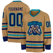 Laden Sie das Bild in den Galerie-Viewer, Custom Old Gold Navy-Teal Hockey Jersey
