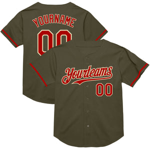 Custom Olive Red-Cream Mesh Authentic Throwback Salute To Service Baseball Jersey