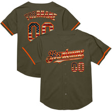 Загрузить изображение в средство просмотра галереи, Custom Olive Vintage USA Flag-Orange Mesh Authentic Throwback Salute To Service Baseball Jersey
