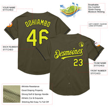 Charger l&#39;image dans la galerie, Custom Olive Neon Yellow-Black Mesh Authentic Throwback Salute To Service Baseball Jersey
