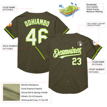 Charger l&#39;image dans la galerie, Custom Olive White-Neon Green Mesh Authentic Throwback Salute To Service Baseball Jersey
