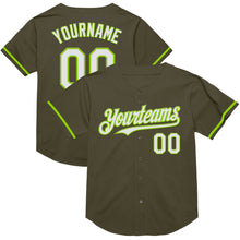 Charger l&#39;image dans la galerie, Custom Olive White-Neon Green Mesh Authentic Throwback Salute To Service Baseball Jersey
