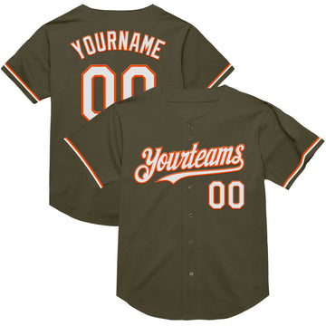 Custom Olive White-Orange Mesh Authentic Throwback Salute To Service Baseball Jersey