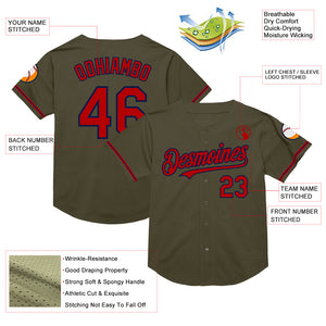 Custom Olive Red-Navy Mesh Authentic Throwback Salute To Service Baseball Jersey