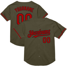 Charger l&#39;image dans la galerie, Custom Olive Red-Black Mesh Authentic Throwback Salute To Service Baseball Jersey
