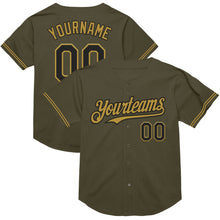 Charger l&#39;image dans la galerie, Custom Olive Black-Old Gold Mesh Authentic Throwback Salute To Service Baseball Jersey
