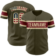 Laden Sie das Bild in den Galerie-Viewer, Custom Olive Vintage USA Flag Cream-Crimson Authentic Salute To Service Baseball Jersey
