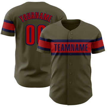 Custom Olive Red-Navy Authentic Salute To Service Baseball Jersey