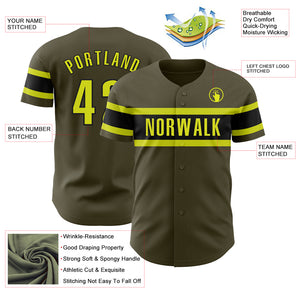 Custom Olive Neon Yellow-Black Authentic Salute To Service Baseball Jersey