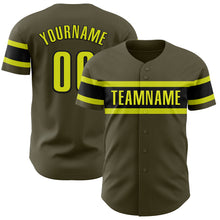 Загрузить изображение в средство просмотра галереи, Custom Olive Neon Yellow-Black Authentic Salute To Service Baseball Jersey
