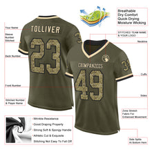 Загрузить изображение в средство просмотра галереи, Custom Olive Camo Black-Cream Mesh Authentic Throwback Salute To Service Football Jersey
