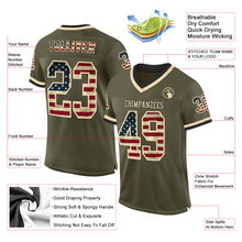 Загрузить изображение в средство просмотра галереи, Custom Olive Vintage USA Flag Cream-Black Mesh Authentic Throwback Salute To Service Football Jersey
