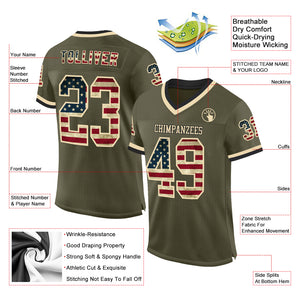 Custom Olive Vintage USA Flag Cream-Black Mesh Authentic Throwback Salute To Service Football Jersey