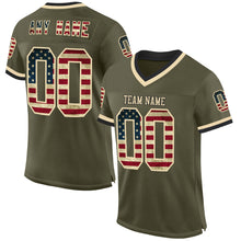 Загрузить изображение в средство просмотра галереи, Custom Olive Vintage USA Flag Cream-Black Mesh Authentic Throwback Salute To Service Football Jersey
