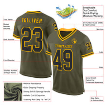 Загрузить изображение в средство просмотра галереи, Custom Olive Black-Gold Mesh Authentic Throwback Salute To Service Football Jersey
