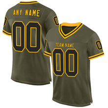 Загрузить изображение в средство просмотра галереи, Custom Olive Black-Gold Mesh Authentic Throwback Salute To Service Football Jersey
