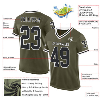 Custom Olive Black-White Mesh Authentic Throwback Salute To Service Football Jersey