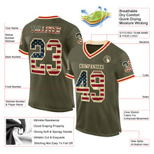 Загрузить изображение в средство просмотра галереи, Custom Olive Vintage USA Flag Cream-Red Mesh Authentic Throwback Salute To Service Football Jersey
