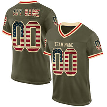 Загрузить изображение в средство просмотра галереи, Custom Olive Vintage USA Flag Cream-Red Mesh Authentic Throwback Salute To Service Football Jersey
