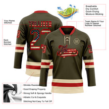 Загрузить изображение в средство просмотра галереи, Custom Olive Vintage USA Flag Red-Cream Salute To Service Hockey Lace Neck Jersey
