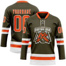 Загрузить изображение в средство просмотра галереи, Custom Olive Orange-White Salute To Service Hockey Lace Neck Jersey
