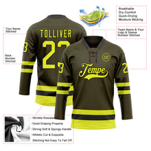 Загрузить изображение в средство просмотра галереи, Custom Olive Neon Yellow-Black Salute To Service Hockey Lace Neck Jersey
