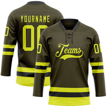 Загрузить изображение в средство просмотра галереи, Custom Olive Neon Yellow-Black Salute To Service Hockey Lace Neck Jersey
