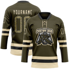 Charger l&#39;image dans la galerie, Custom Olive Camo Black-Cream Salute To Service Hockey Lace Neck Jersey
