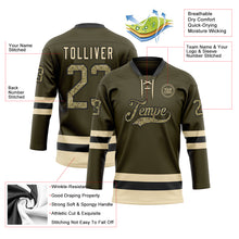 Charger l&#39;image dans la galerie, Custom Olive Camo Black-Cream Salute To Service Hockey Lace Neck Jersey
