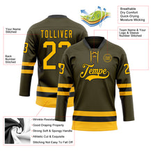 Загрузить изображение в средство просмотра галереи, Custom Olive Gold-Black Salute To Service Hockey Lace Neck Jersey
