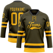 Загрузить изображение в средство просмотра галереи, Custom Olive Gold-Black Salute To Service Hockey Lace Neck Jersey
